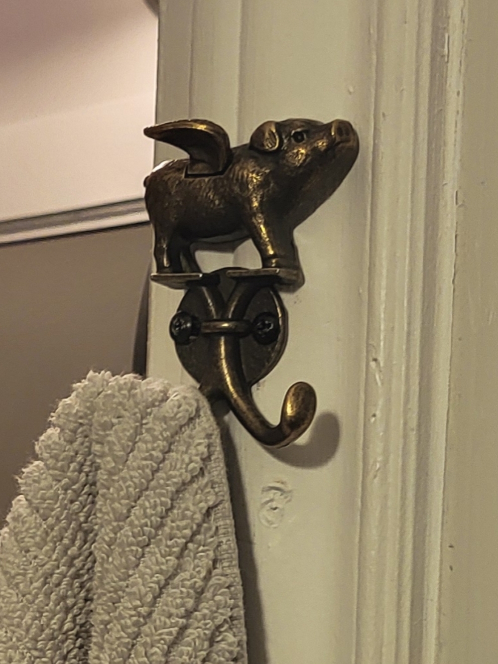 Winged Pig Brass Hook Wall Decor - Antique Brass Finish